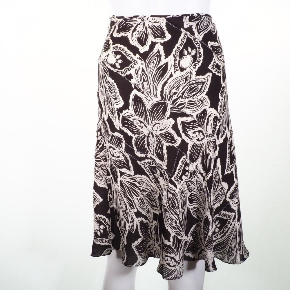 Ellen Tracy Skirt Women Size 12 Petite Silk Trumpet Lined Floral Black White EUC - Picture 6 of 9
